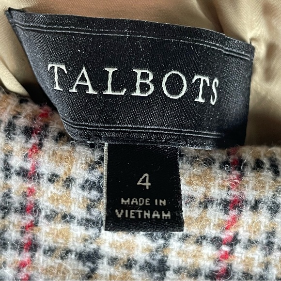 Talbots Tan Black Red Orange Plaid Straight Pencil Skirt Wool Blend Sz 4 Career - Picture 5 of 8